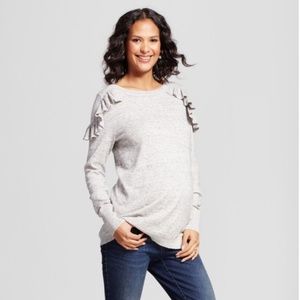 Maternity Heather Gray Ruffle Pullover Sweater